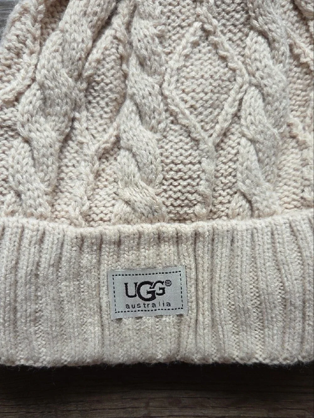 UGG Cream Cable-Knit Beanie with Pom